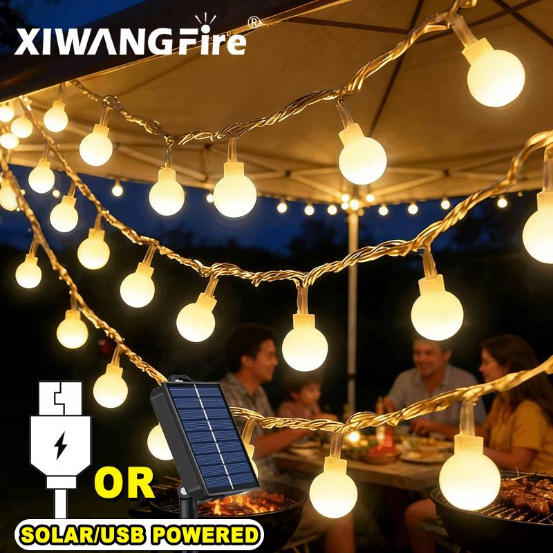Outdoor Lighting And Landscape - 3-10M 태양광/USB/배터리 스트링 조명, 요정 글로브