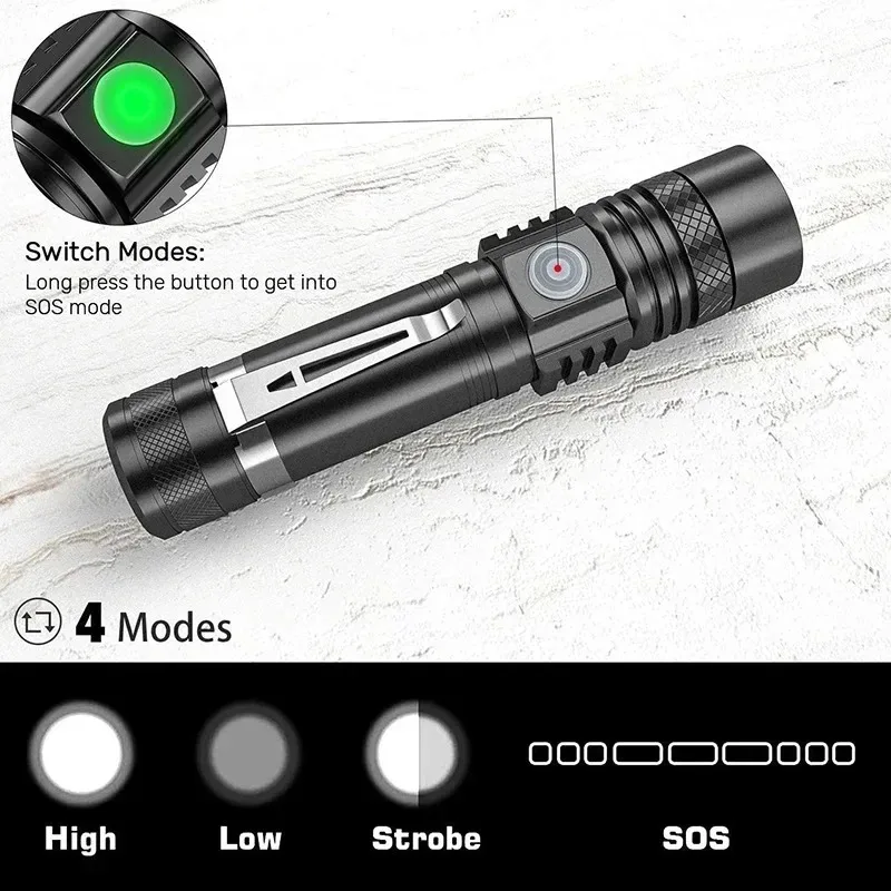 충전식 T6 핸드헬드 플래시라이트 18650 사용 줌  - Outdoor Lighting Black 리뷰 및 가격