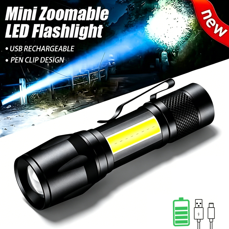 미니 LED 손전등 COB+XPE 휴대용 토치 USB  - Outdoor Lighting Black 리뷰 및 가격